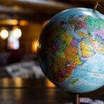 Close-up of a globe showcasing various countries and continents